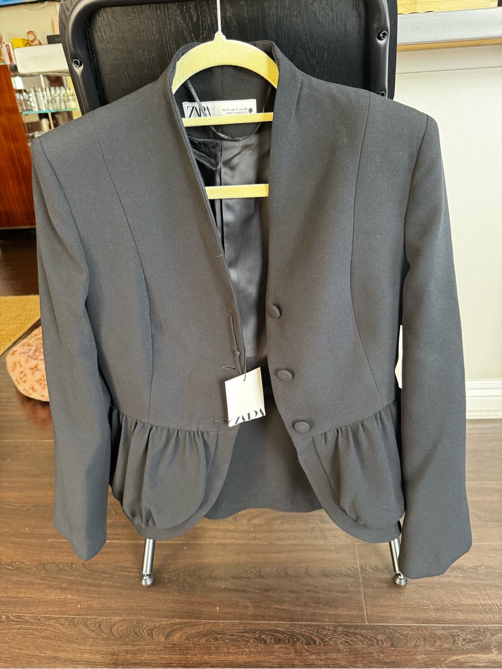 Zara Black Peplum Blazer with Stand Collar